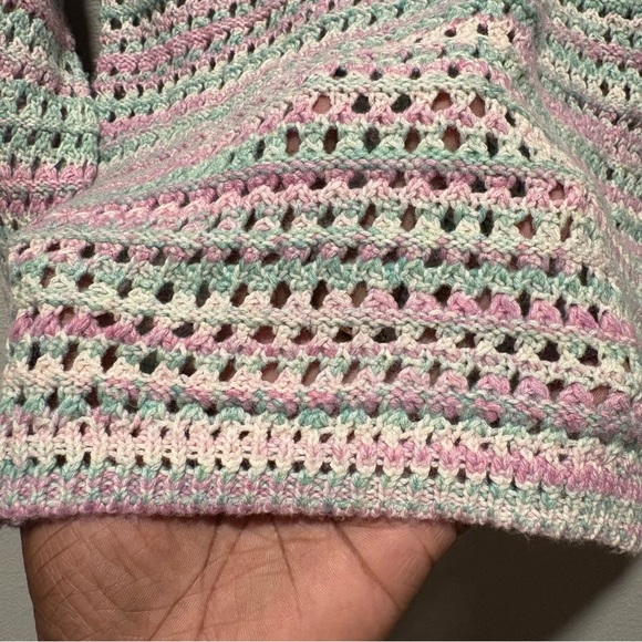 Steve Madden Crochet Knit Sweater Size S Purple Green Multicolor Boho Casual - Picture 5 of 8